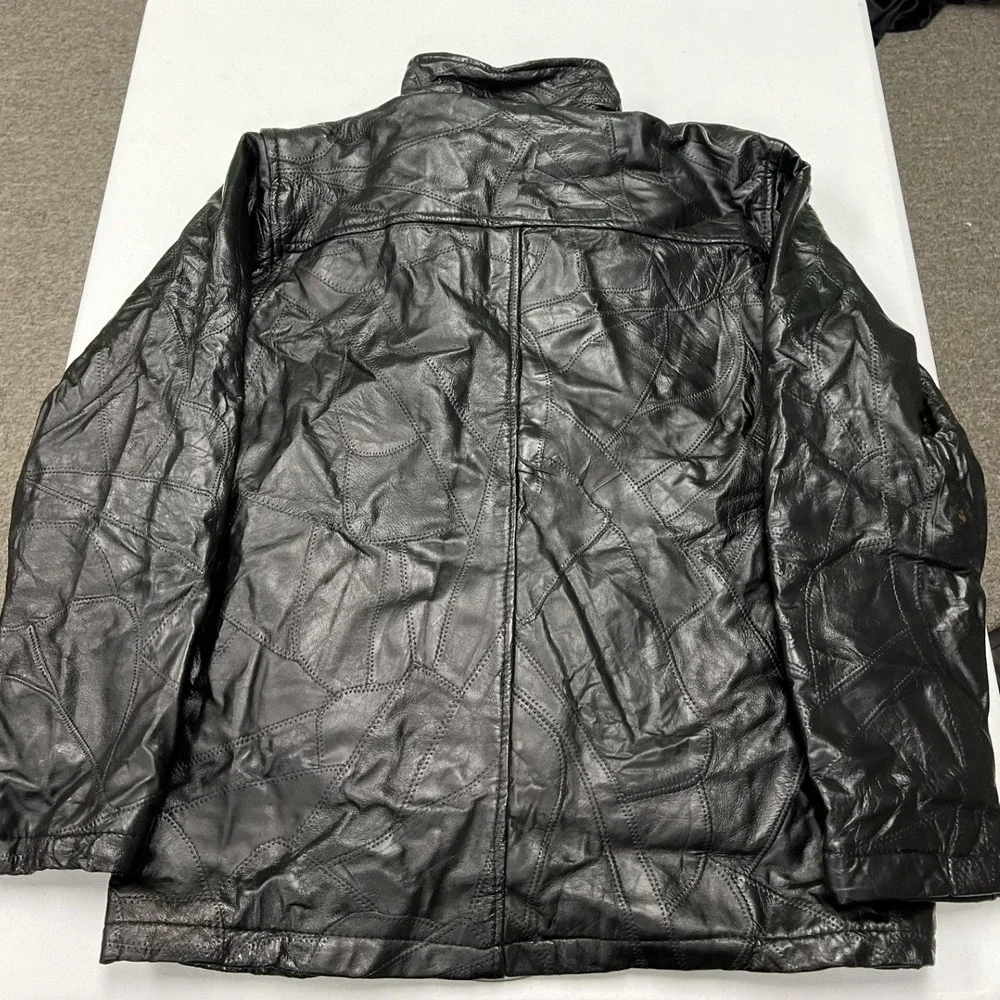 Haband Leather Jacket Mens Medium Black Patchwork Faux Fur Lined Full Zip